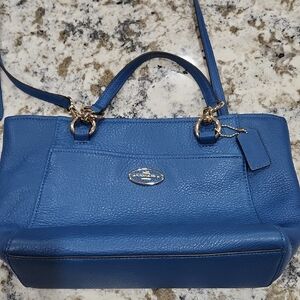 Coach Swagger Satchel In Elegant Blue Leather With Silver Accents